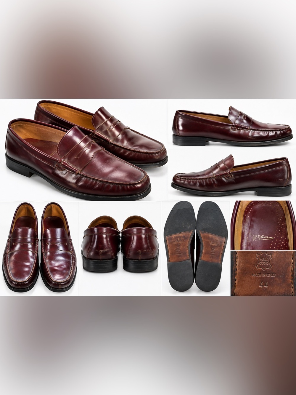 Men’s Italian Burgundy Leather Penny Loafers Size 44 / US 10-10.5